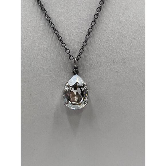 Catherine Popesco Silver Tone Large Teardrop Faceted Swarovski Crystal Necklace - Picture 1 of 14